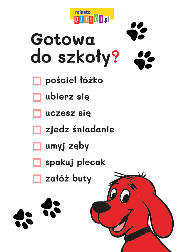 Lista zadań z Cliffordem - szablon do druku dla dzieci MiastoDzieci.pl