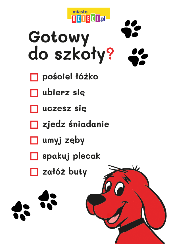 lista czynności z cliffordem szablon do druku dla dzieci MiastoDzieci.pl