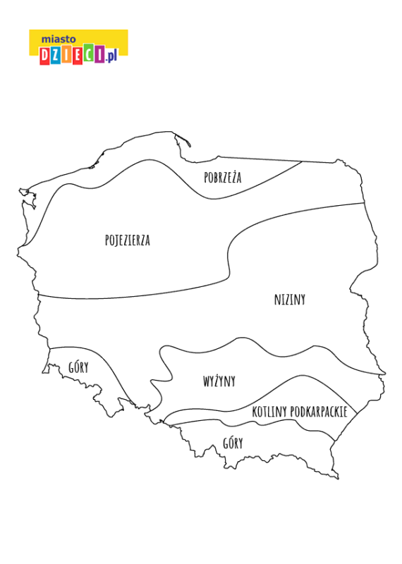 Mapa Polski Do Wydrukowania Za Darmo Mapa Polski do kolorowania dla dzieci - pokoloruj podpisane krainy