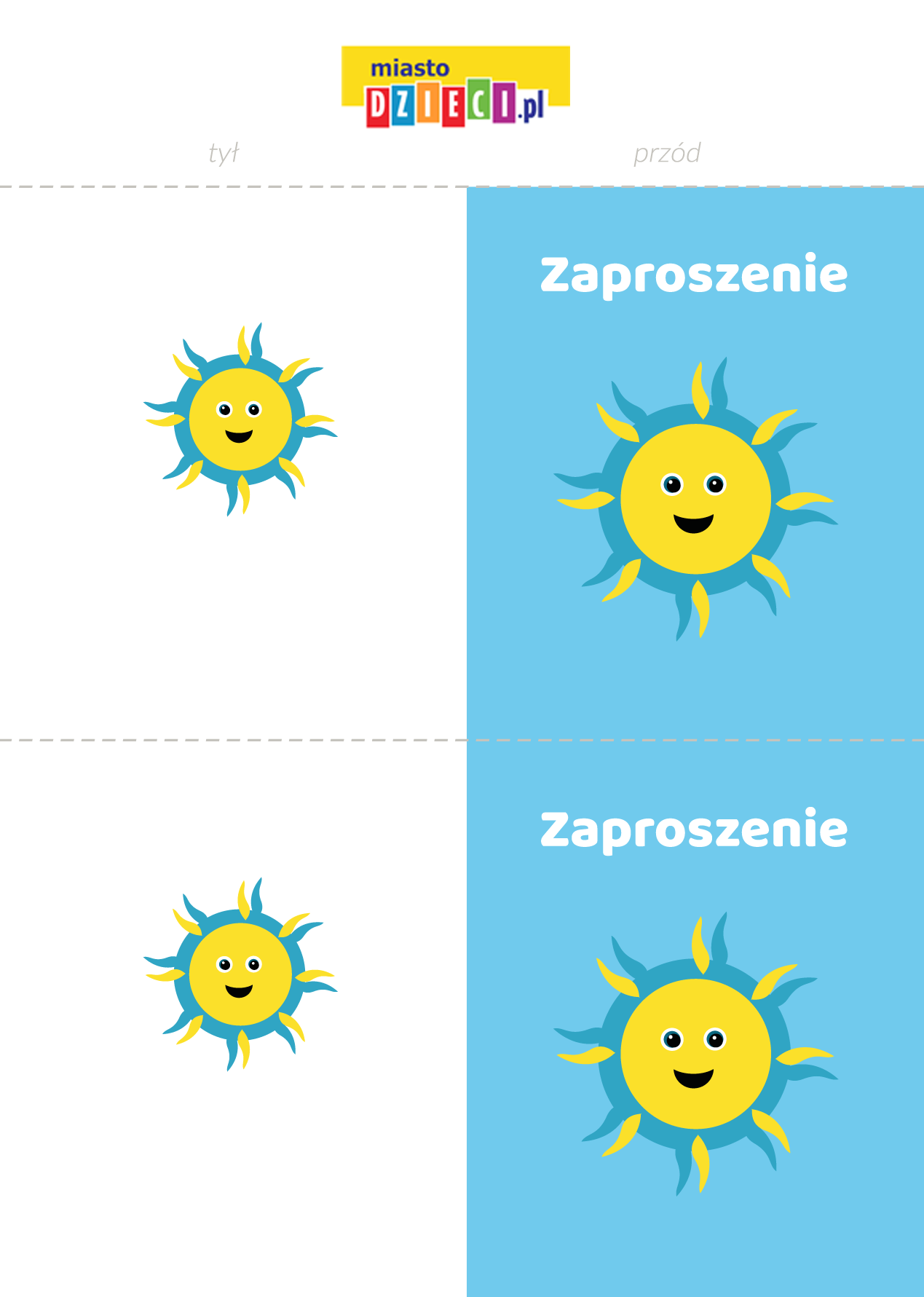 zaproszenia na urodziny dziecka - słoneczka szablony do druku dla dzieci MiastoDzieci.pl