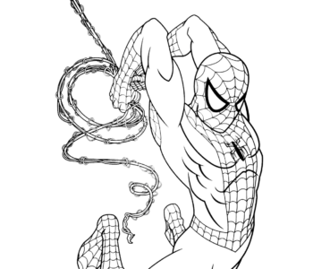 Spiderman skacze trzymając linę