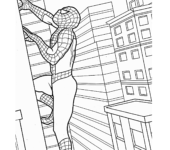 Spiderman wspina się na wieżowiec - kolorowanka kolorowanki i szablony do druku dla dzieci MiastoDzieci.pl