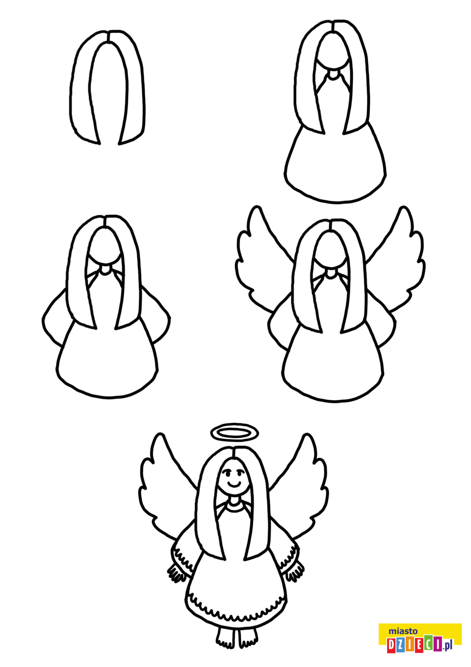 Jak narysować anioła szablony do rysowania do druku dla dzieci
