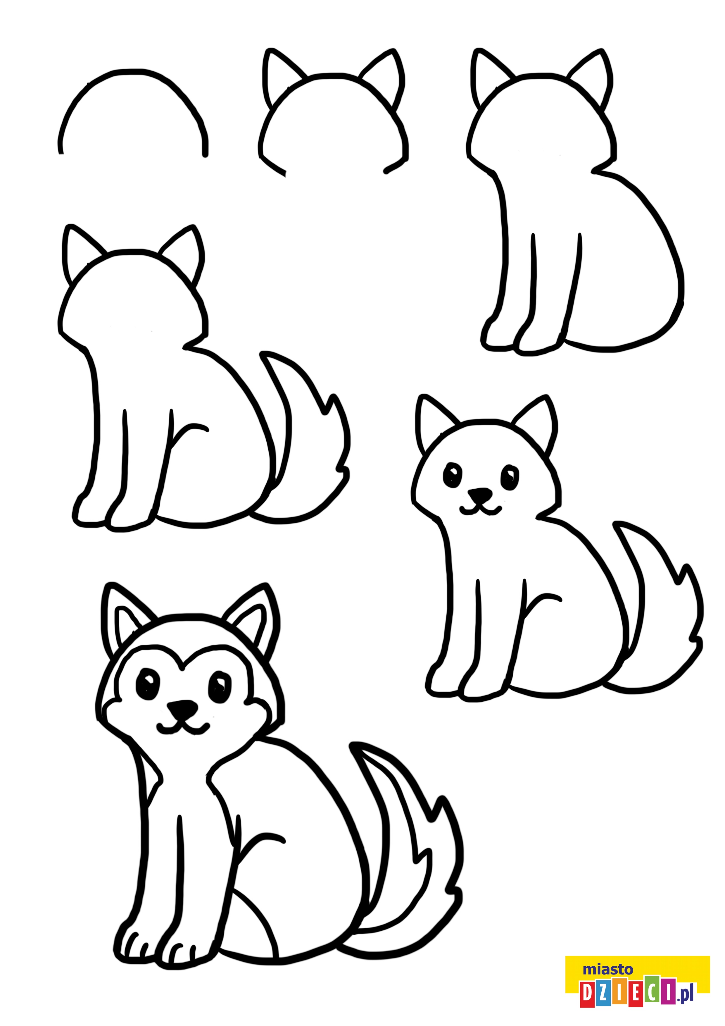 Jak narysować psa szczeniak husky szablony rysowania dla dzieci do druku
