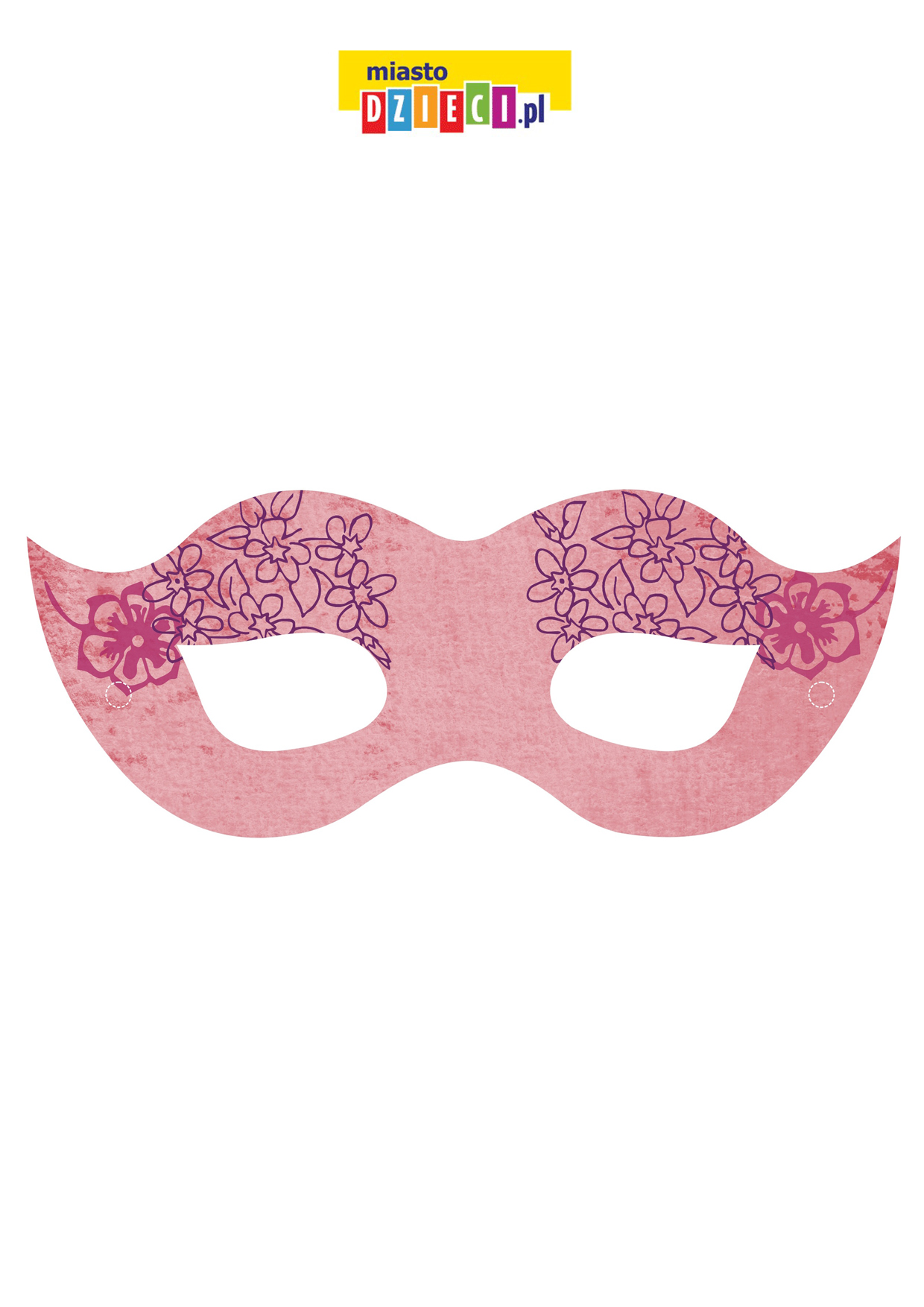 Różowa maska karnawałowa do druku dla dzieci