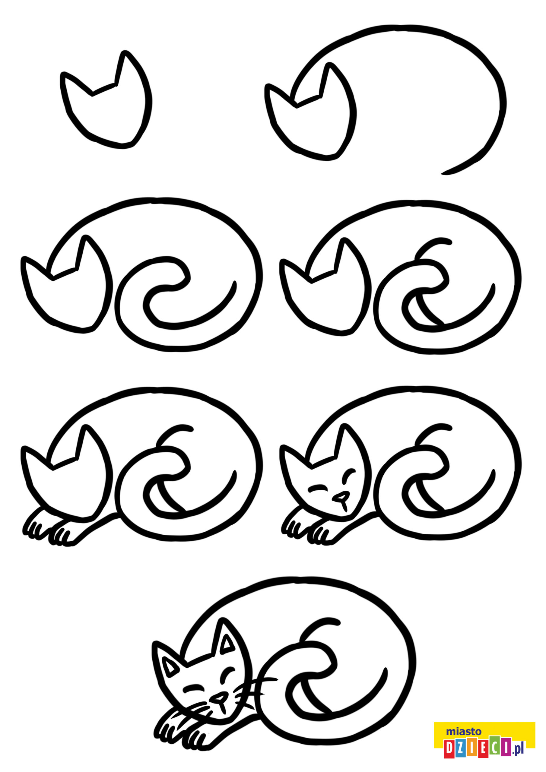 Jak narysować śpiącego kota szablon do druku dla dzieci