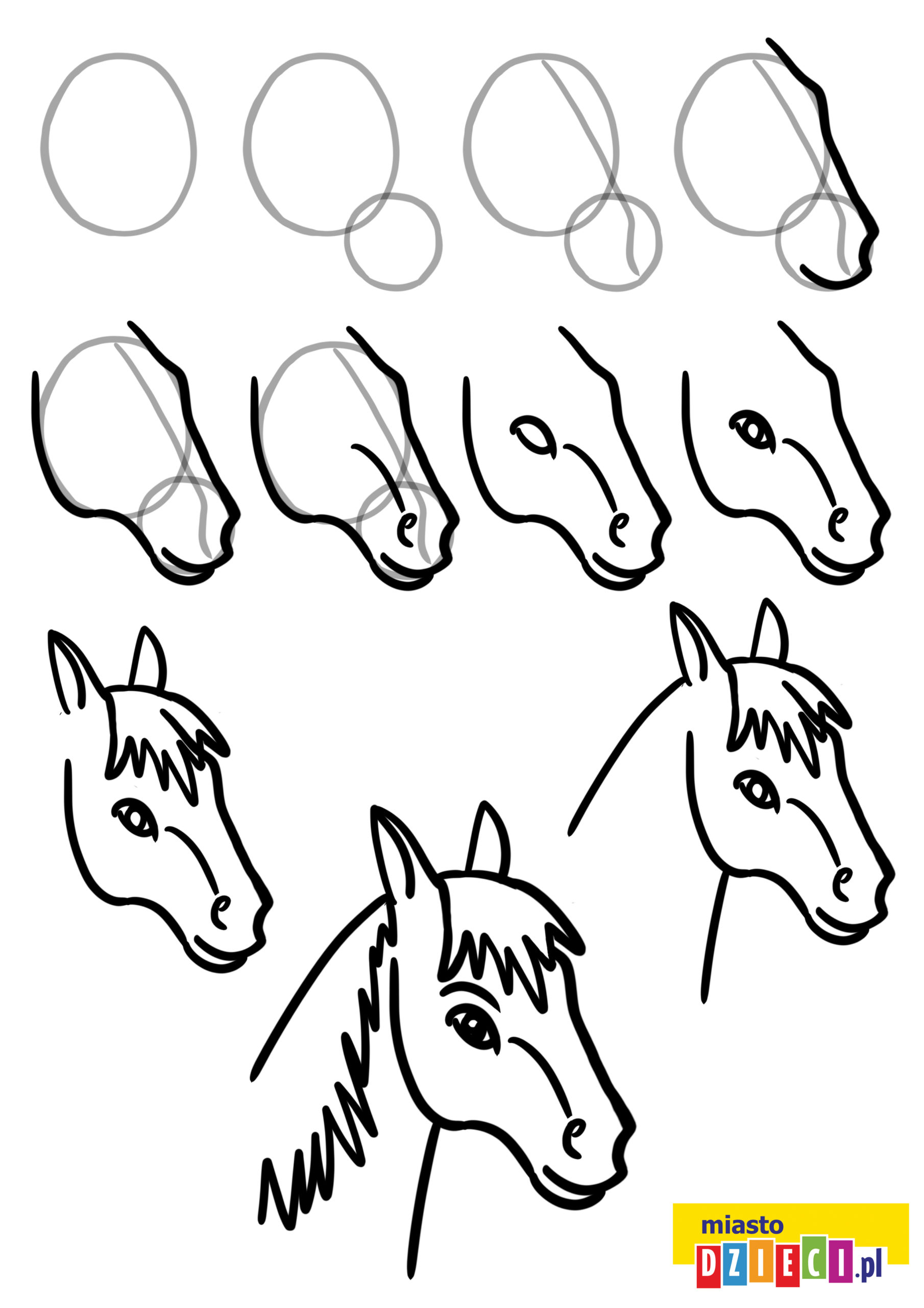 Jak narysować głowę konia krok po kroku instrukcja rysowania portretu konia do druku