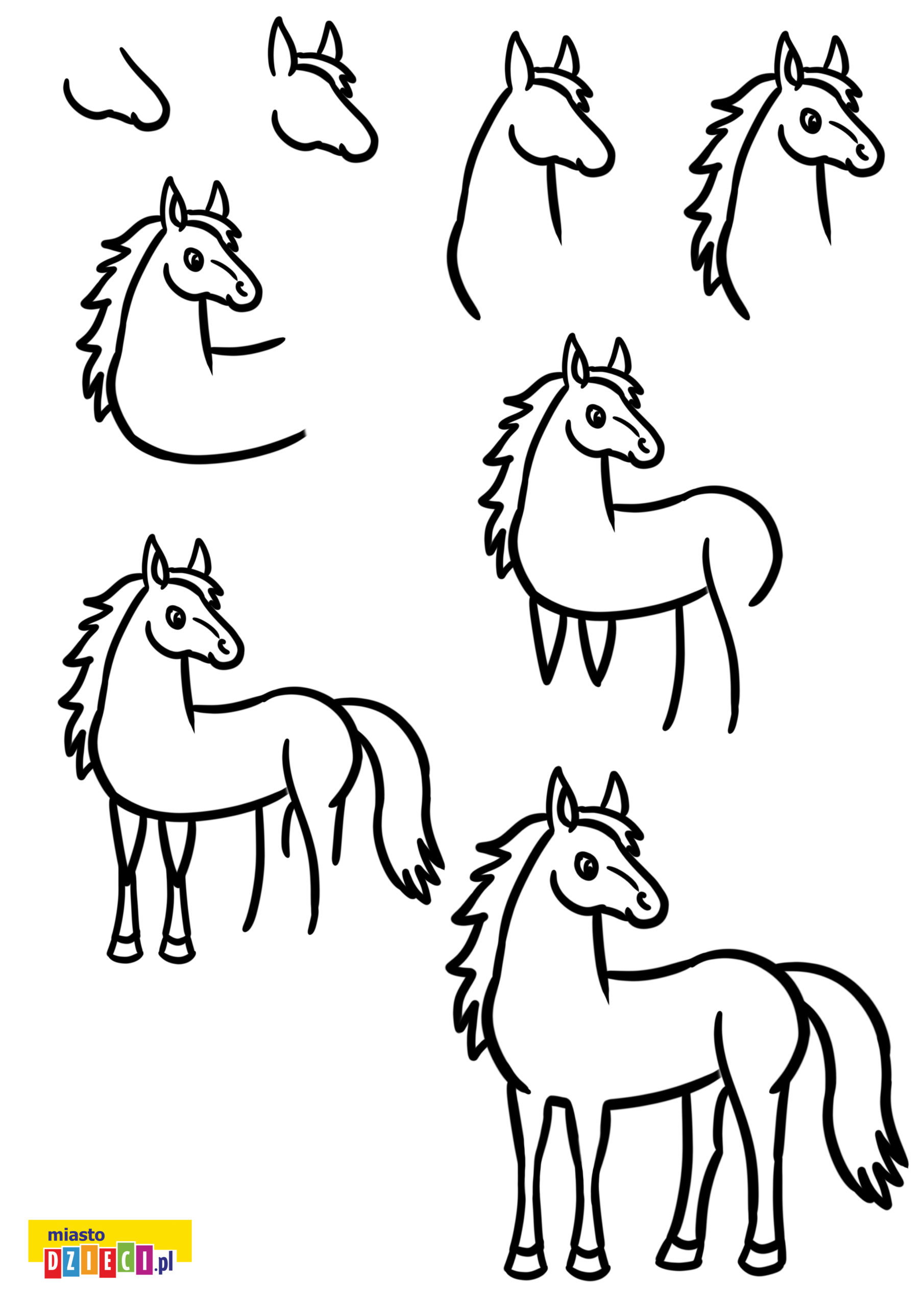 Jak narysować konika instrukcje rysowania dla dzieci do druku
