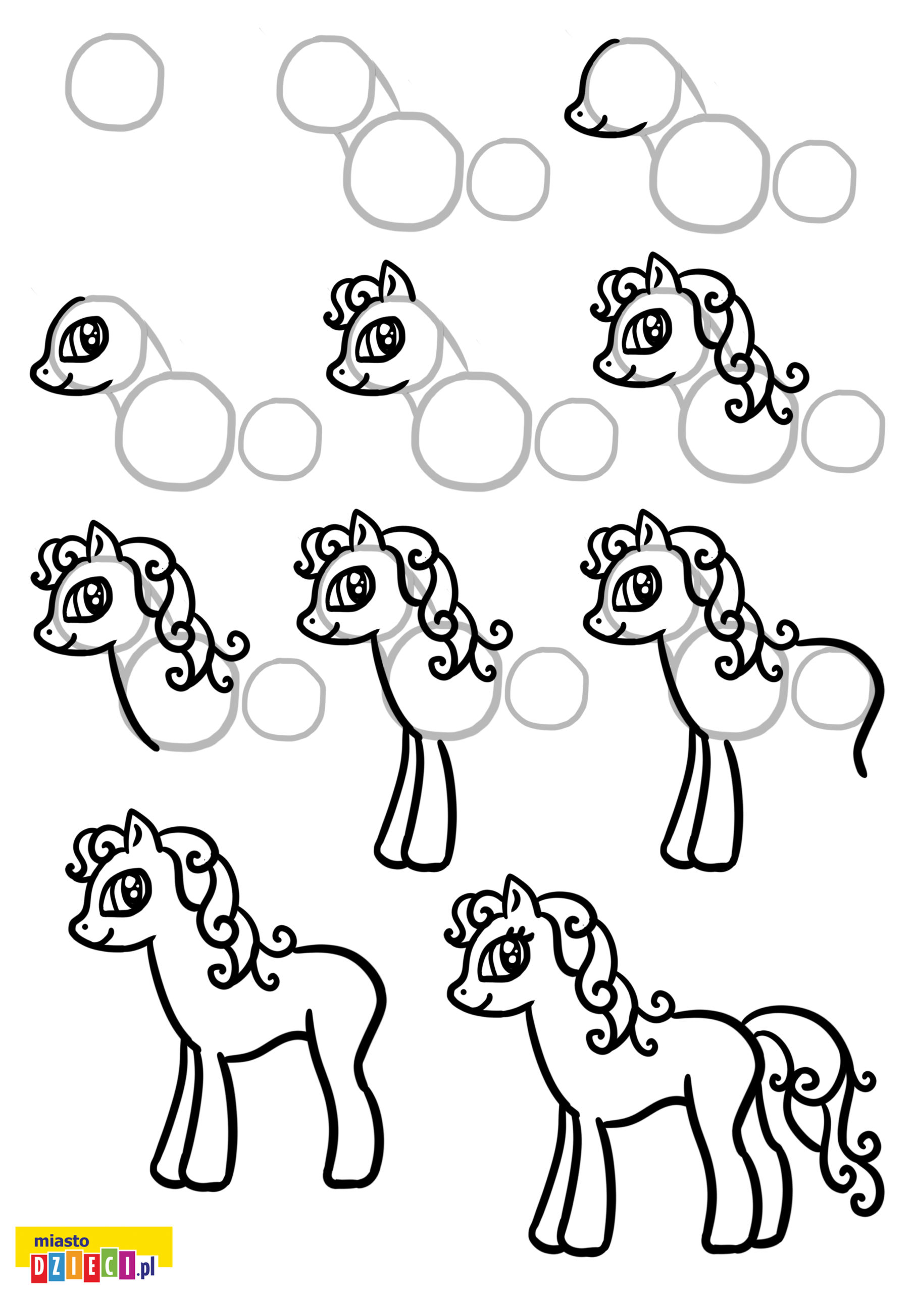 Jak narysować kucyka pony instrukcja rysowania dla dzieci krok po kroku