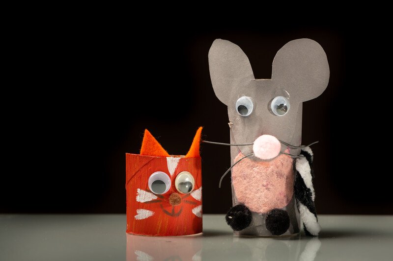 kotek myszka z rolek po papierze zabawy plastyczne dla dzieci