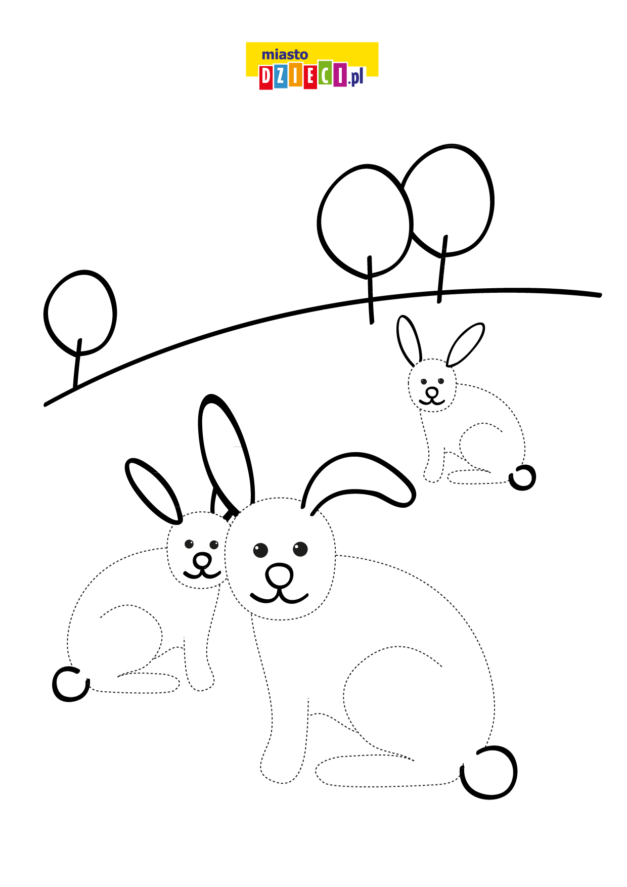 Wiosna króliki rysuj po śladzie do druku
