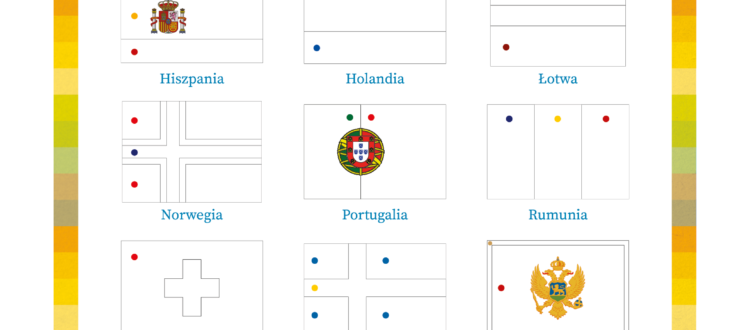 Pokoloruj flagi według wzoru, karta pracy do wydrukowania. Darmowe kolorowanki i zabawy edukacyjne
