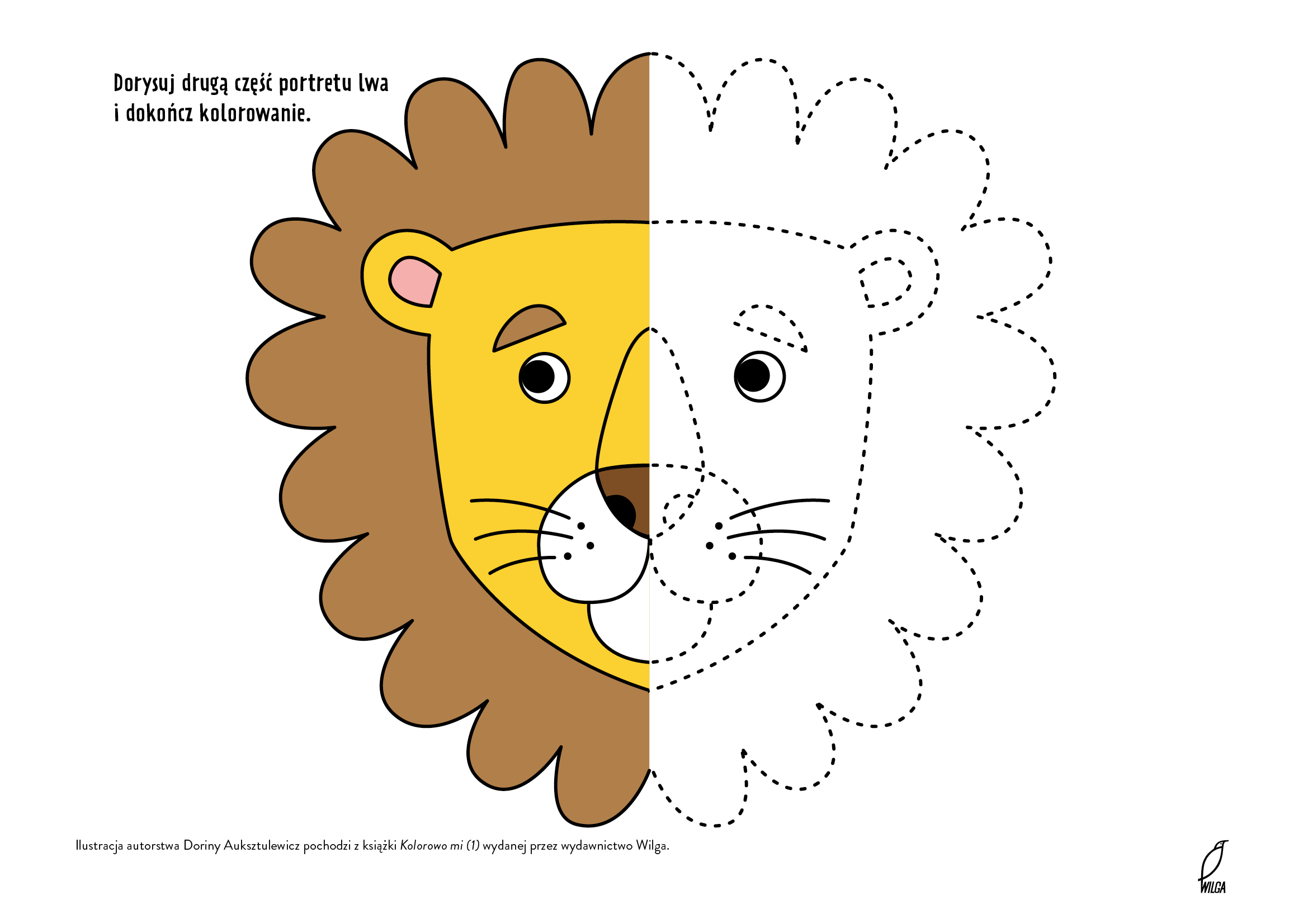 Rysuj po linii zabawy edukacyjne do wydruku lew