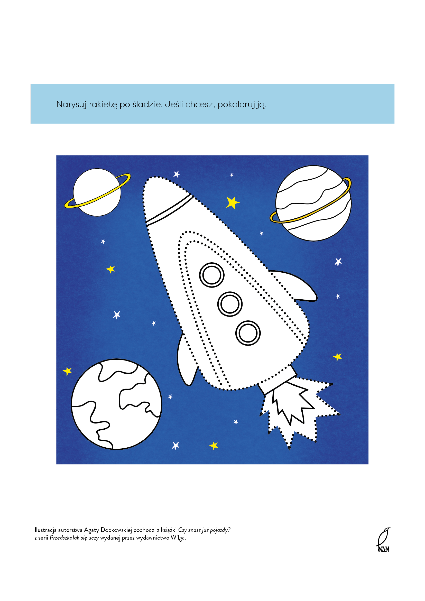 Rysowanie po śladzie - narysuj rakietę do druku, Darmowe kolorowanki online kosmos