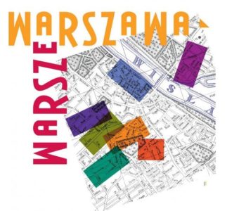 Kolorowa ilustracja z mapą Warszawy