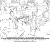 Nauka jazdy konnej, kolorowanka dla dzieci. Darmowe kolorowanki do druku z końmi