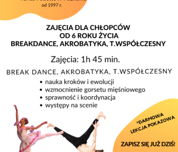 Zajęcia dla chłopców – breakdance, hip-hop, t. współczesny, akrobatyka