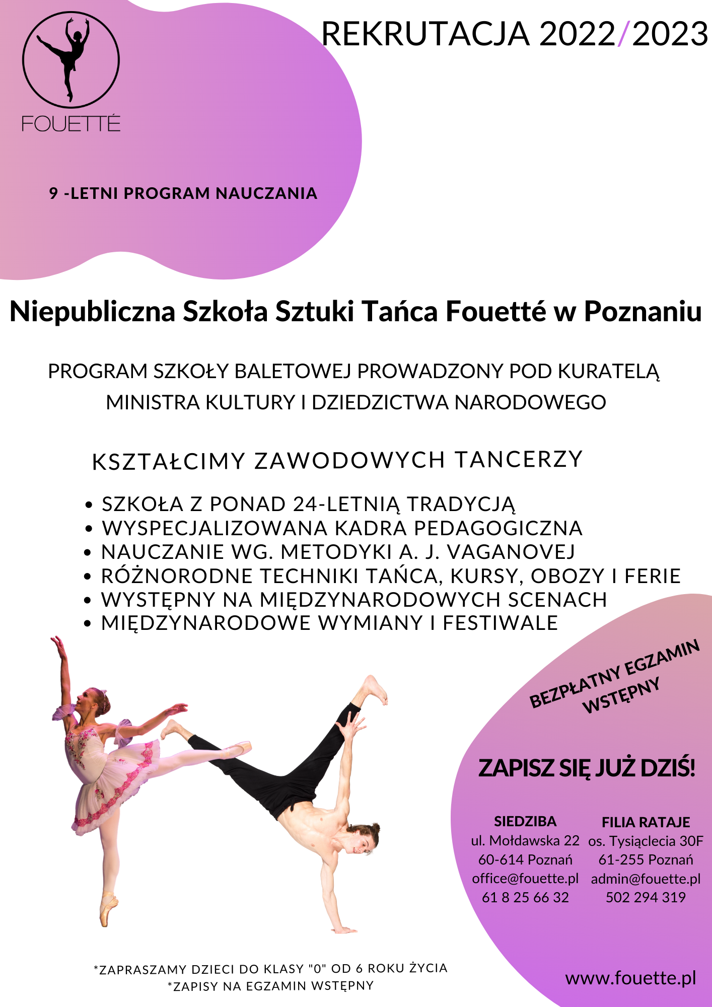 Nabór do Niepublicznej Szkoły Sztuki Tańca Fouetté w Poznaniu