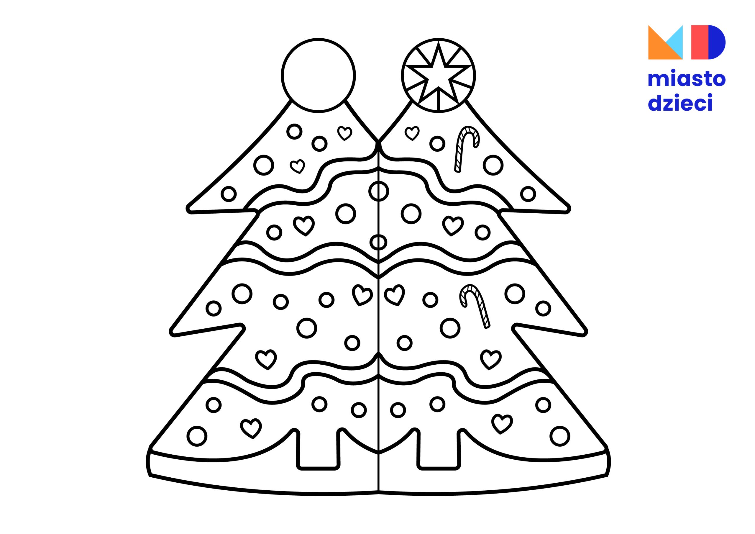 Kartka świąteczna kolorowanka z choinką, darmowe szablony kartek na święta