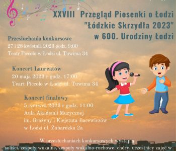 XXVIII Przegląd Piosenki o Łodzi Łódzkie Skrzydła 2023 w 600. Urodziny Łodzi