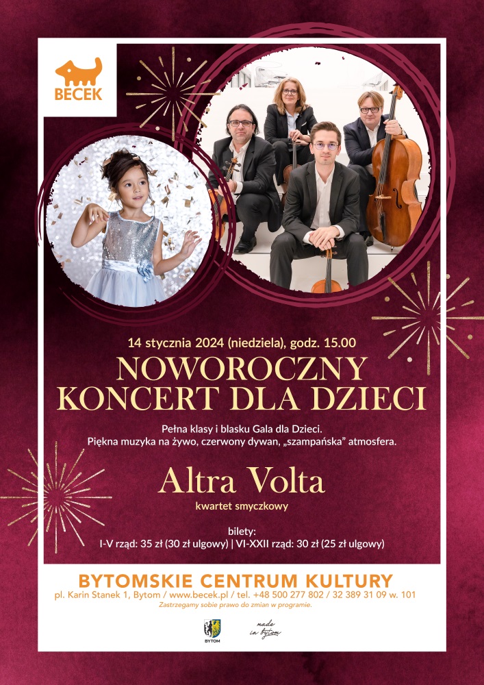 Noworoczny koncert dla dzieci: ALTRA VOLTA kwartet smyczkowy. Bytom