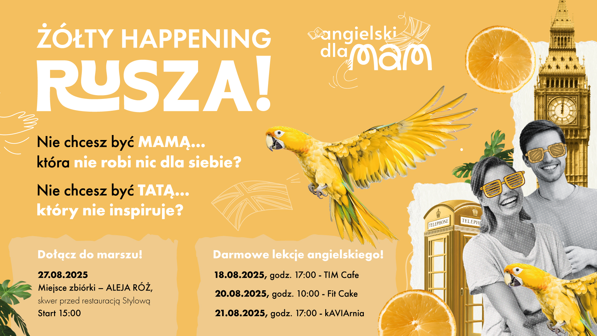 Żółty Happening - darmowe zajęcia językowe dla rodziców z dziećmi i Marsz Rodziców