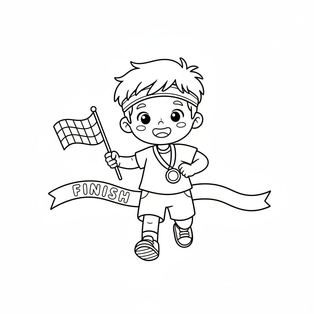 Chłopiec biegnący w wyścigu do kolorowania