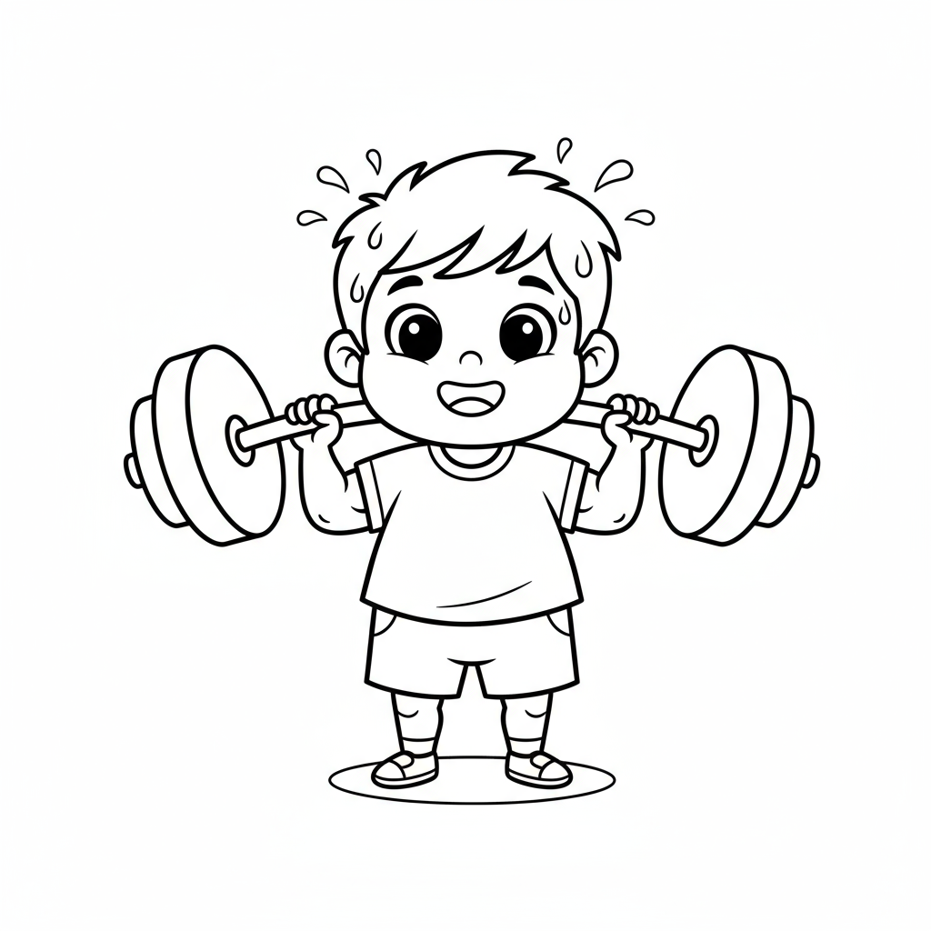 Chłopiec podnoszący ciężary do kolorowania