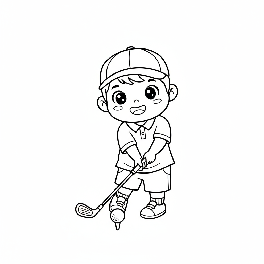 Chłopiec grający w golfa do kolorowania