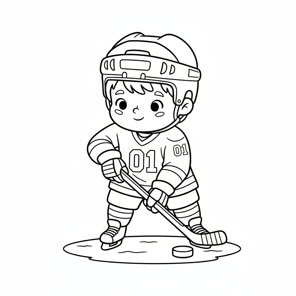 Chłopiec grający w hokeja do kolorowania