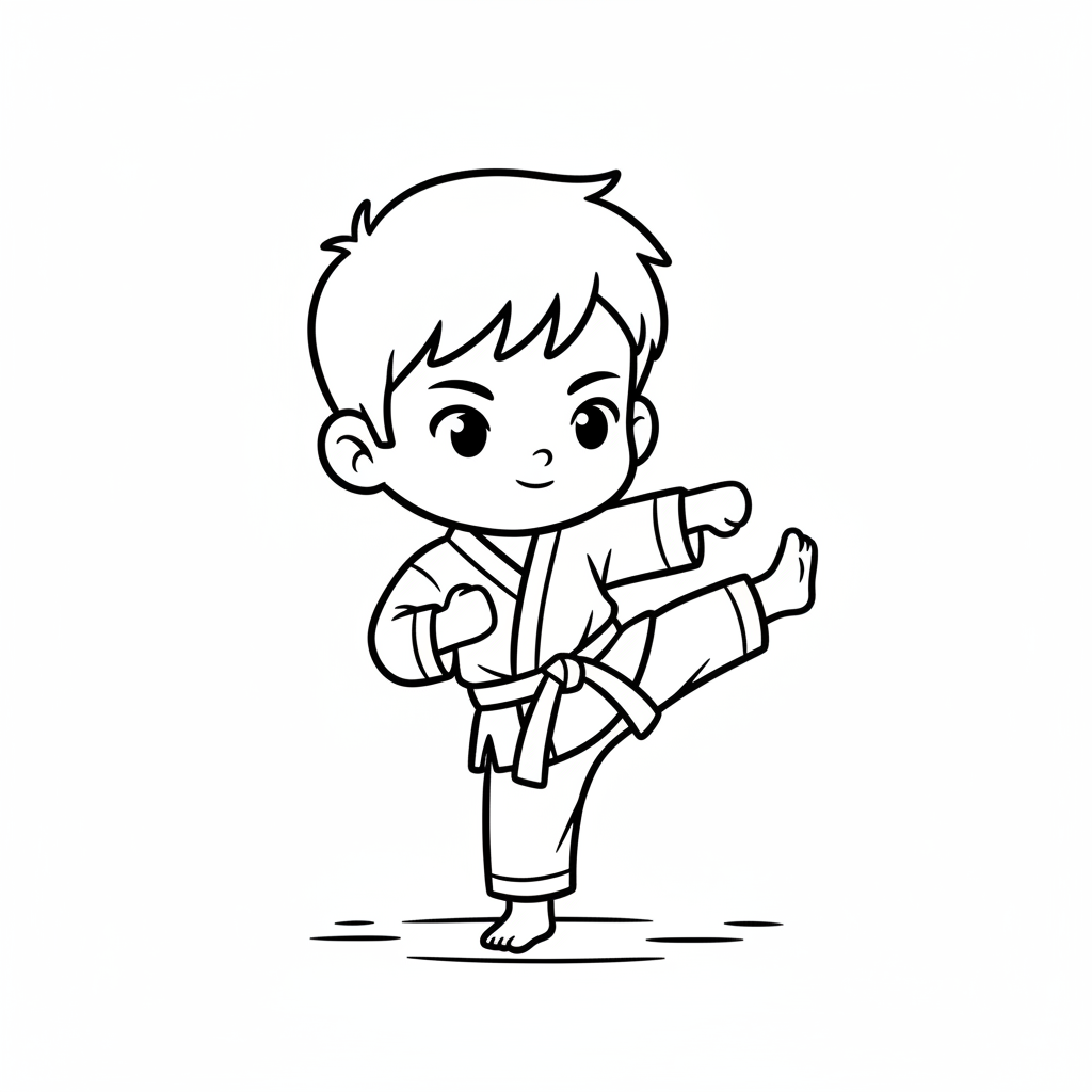 Chłopiec trenujący karate do kolorowania