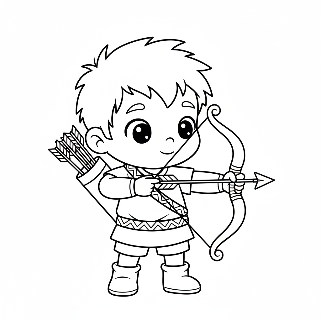 Chłopiec strzelający z łuku do kolorowania