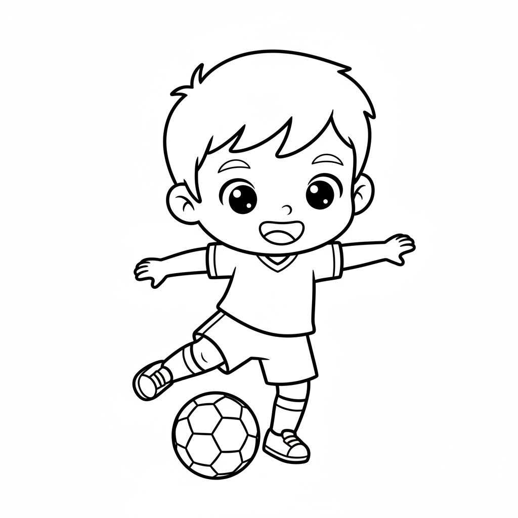 Chłopiec grający w piłkę nożną do kolorowania