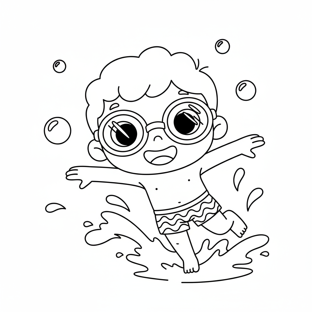 Chłopiec pływający w basenie do kolorowania