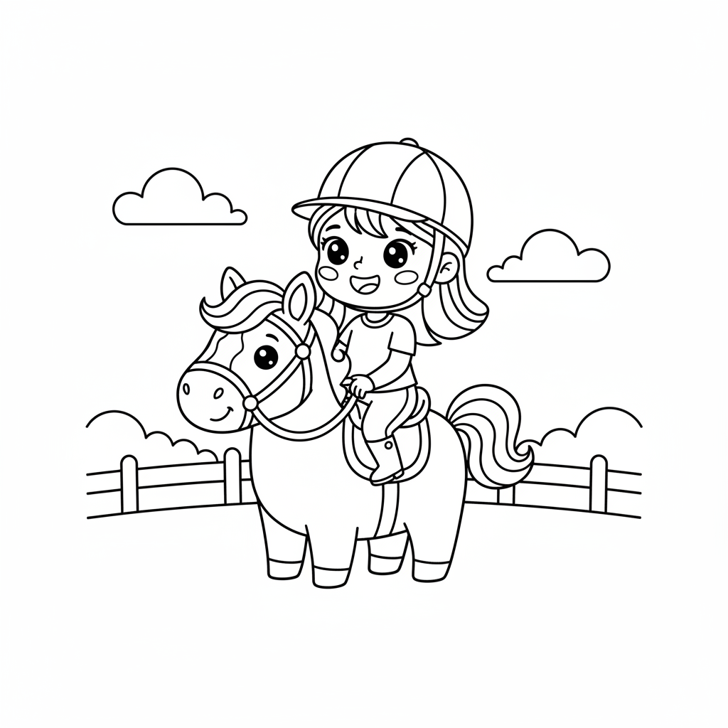 Dziewczynka jadąca konno do kolorowania