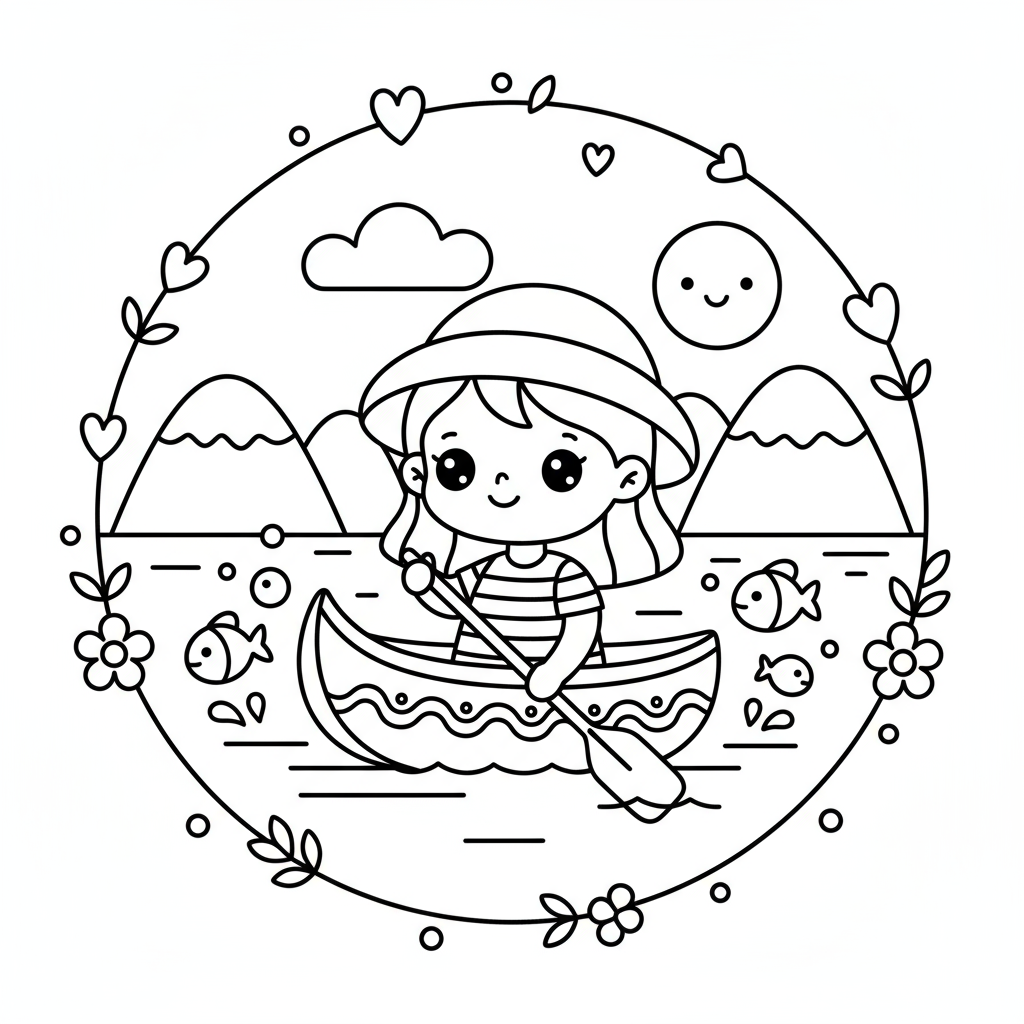 Dziewczynka w kajaku do kolorowania