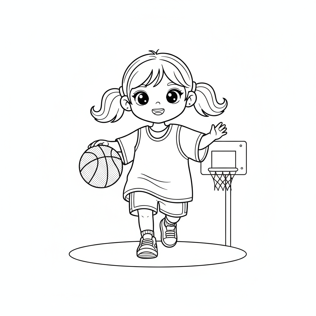 Dziewczynka grająca w koszykówkę do kolorowania