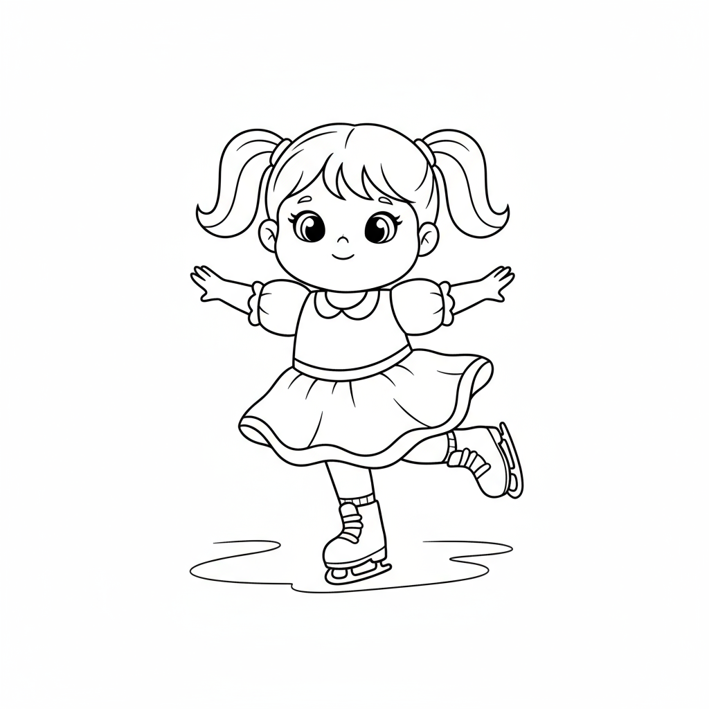 Dziewczynka jeżdżąca na łyżwach do kolorowania