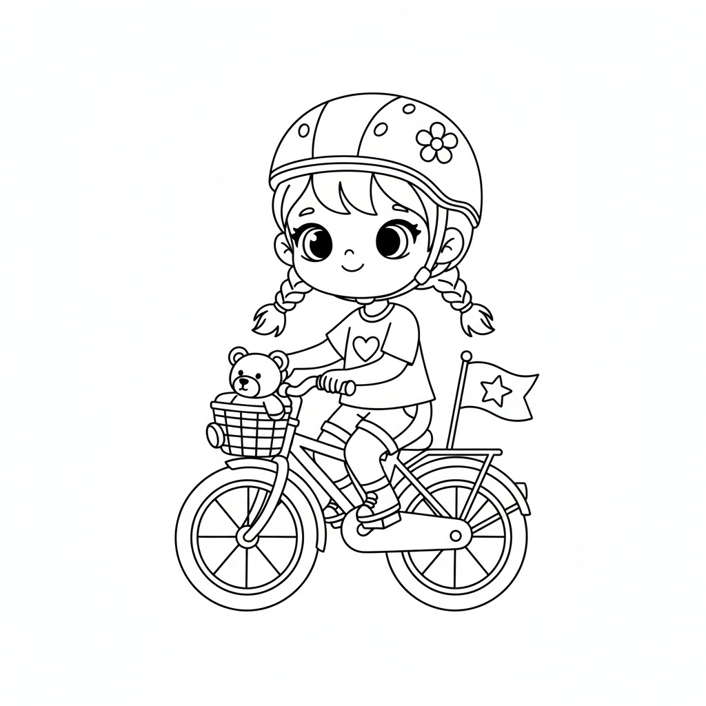 Dziewczynka jadąca na rowerze do kolorowania