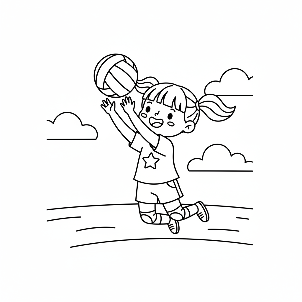 Dziewczynka grająca w siatkówkę do kolorowania