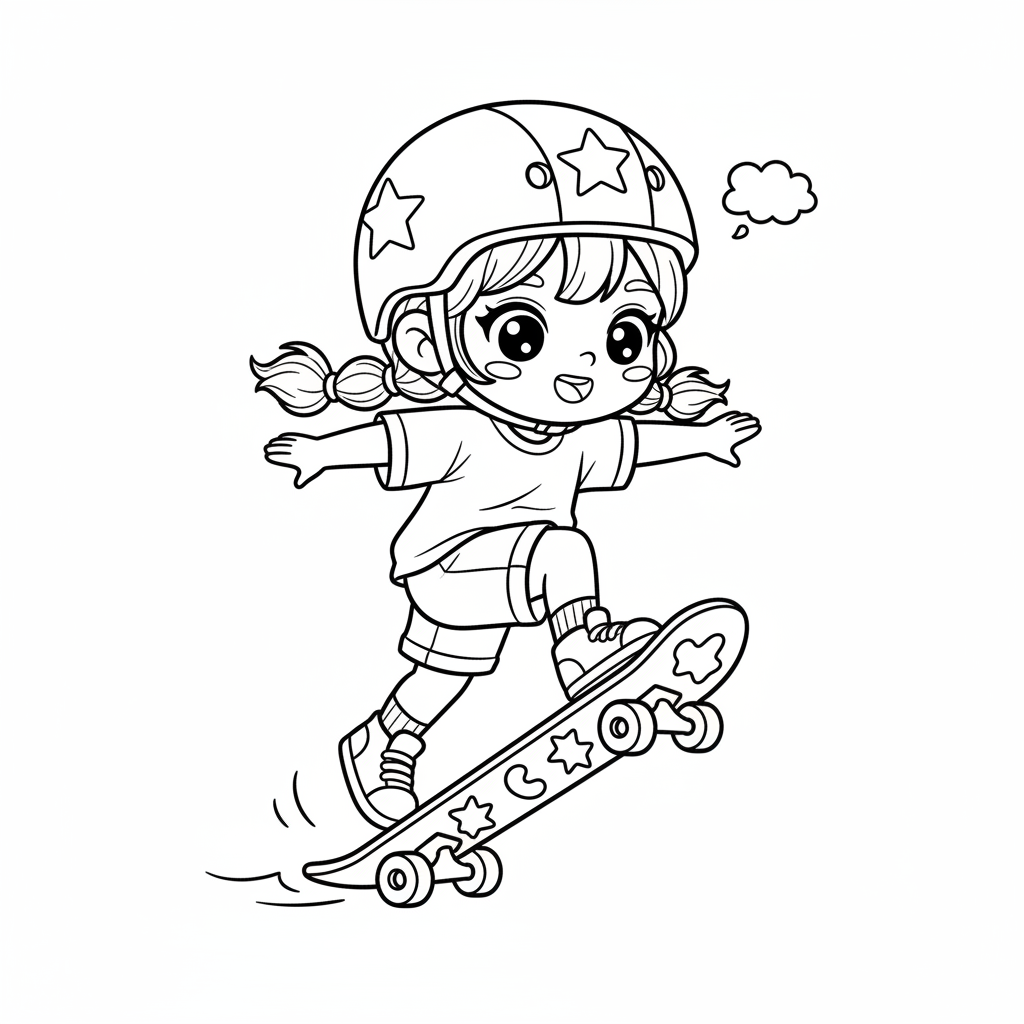 Dziewczynka na deskorolce do kolorowania