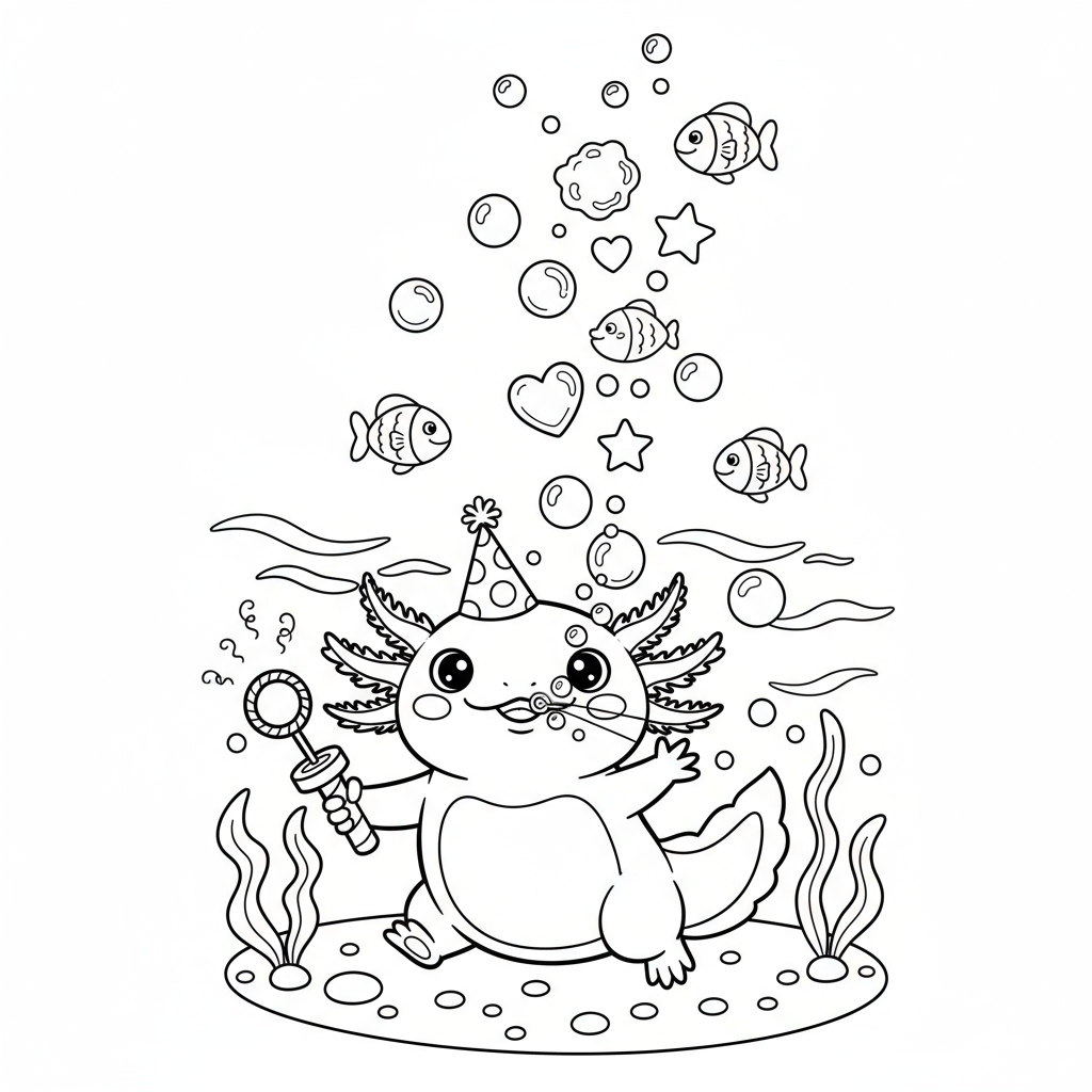 Aksolotl puszczający bańki pod wodą do kolorowania