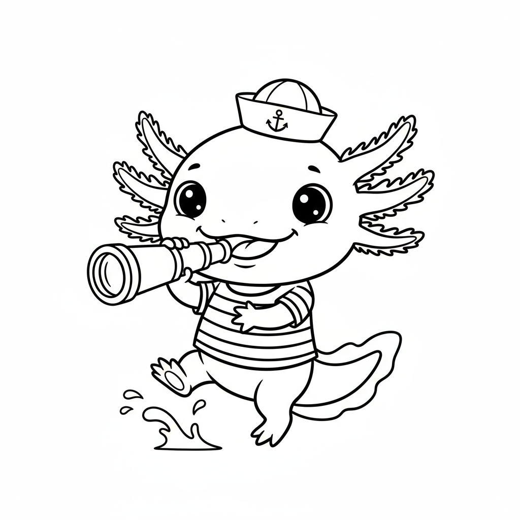 Aksolotl w czapce marynarskiej do kolorowania