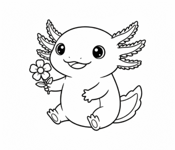 Delikatny aksolotl z kwiatkiem