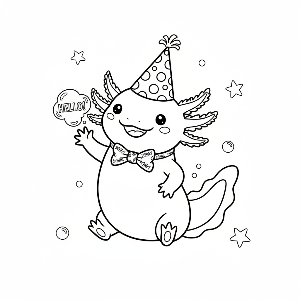 Aksolotl machający na powitanie do kolorowania