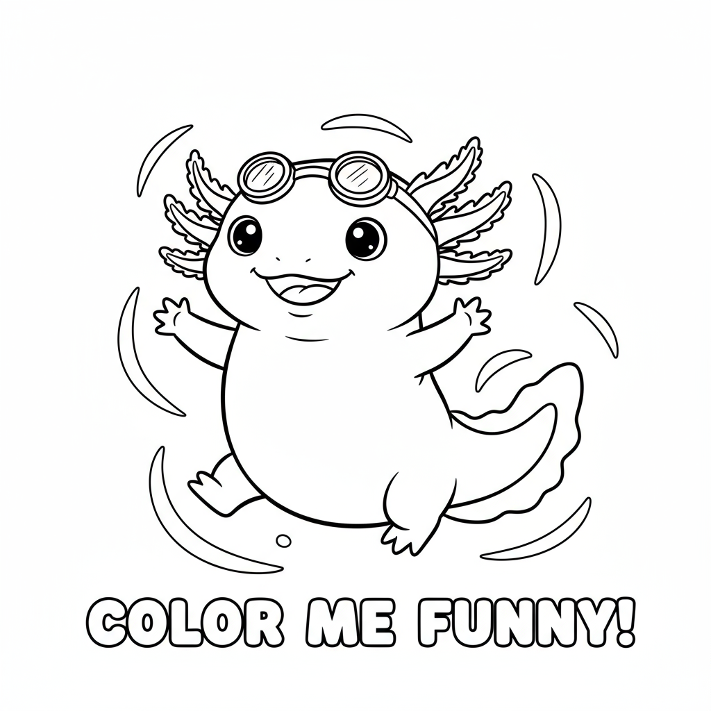 Aksolotl w malutkich okularach pływackich do kolorowania