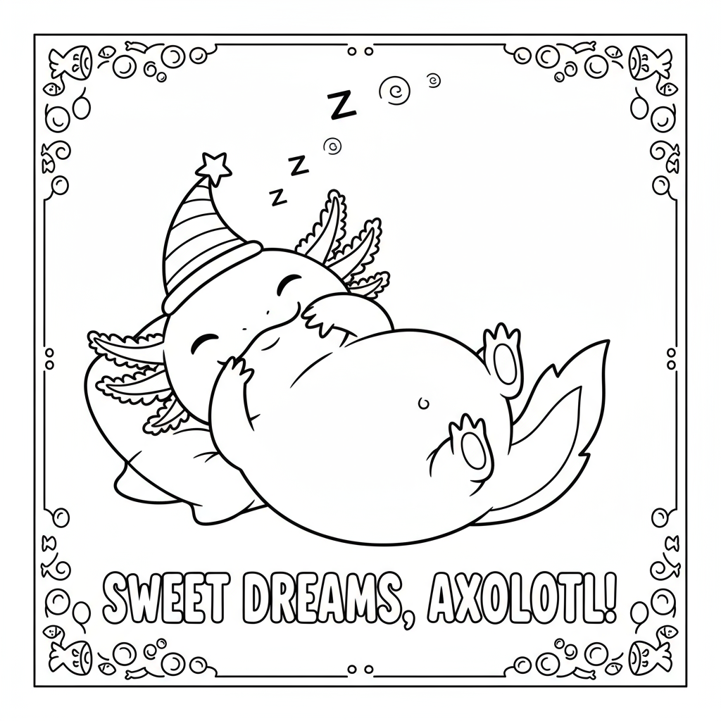 Aksolotl śpiący do kolorowania