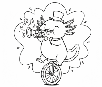 Aksolotl muzyk z trąbką