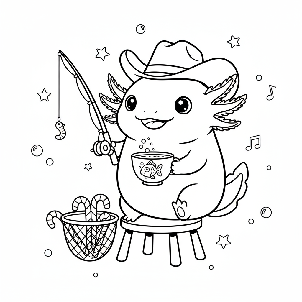 Aksolotl z wędką do kolorowania