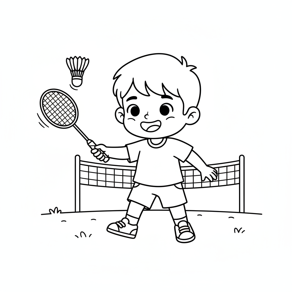 Chłopiec grający w badmintona do kolorowania